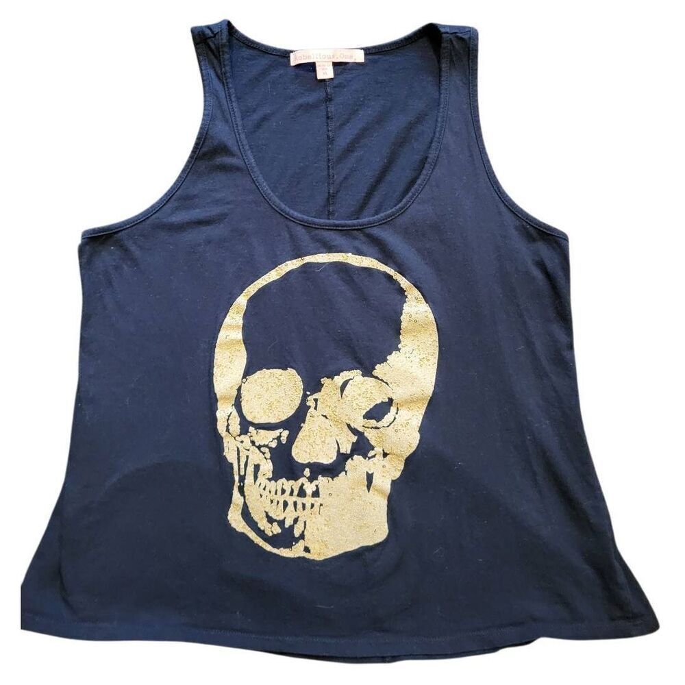 Vintage Y2K Rebellious. One. Tank Top Women's XL Beaded Skull Cotton Biker